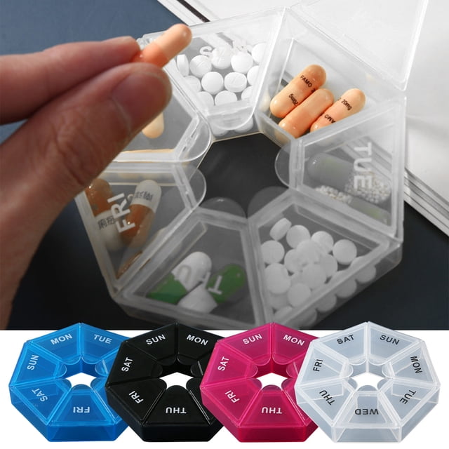 Sentmoon Weekly Pill Organizer Pill Box Portable Box, Color Transparent Storage Box, 7-day Storage Box, 7-Day Round Box Case Storage Dispenser Organizer