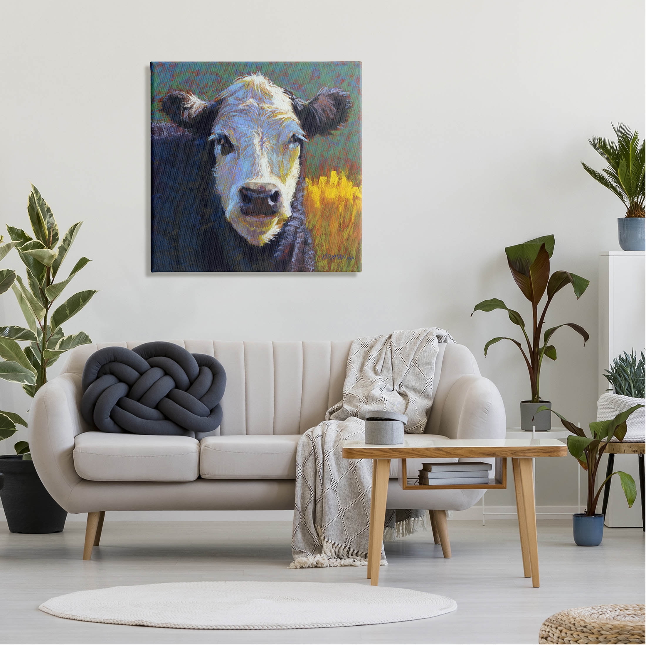 Fuzzy Cow Farm Animal Portrait Animals & Insects Painting Gallery Wrapped Canvas Print Wall Art
