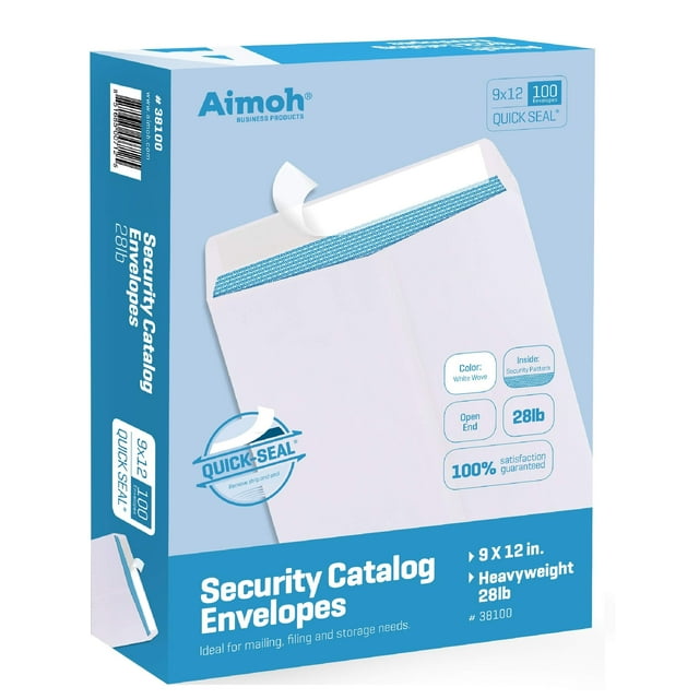 100 Sobres De Catálogo Blancos De Seguridad Autosellados De 9 X 12 - 28 Lb - Sello Rápido Ultrafuerte Tintado De Seguridad 9 X 12 Pulgadas (38100)