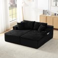 thumbnail image 5 of 133'' Compressible Sectional Sofa Set, Minimalist Style U-Shaped  Modular Sleeper Sofa Bed with Pillow & Side Bag, Corduroy Fabric Cloud Couch, No Assembly, for Living Room, Black, 5 of 7