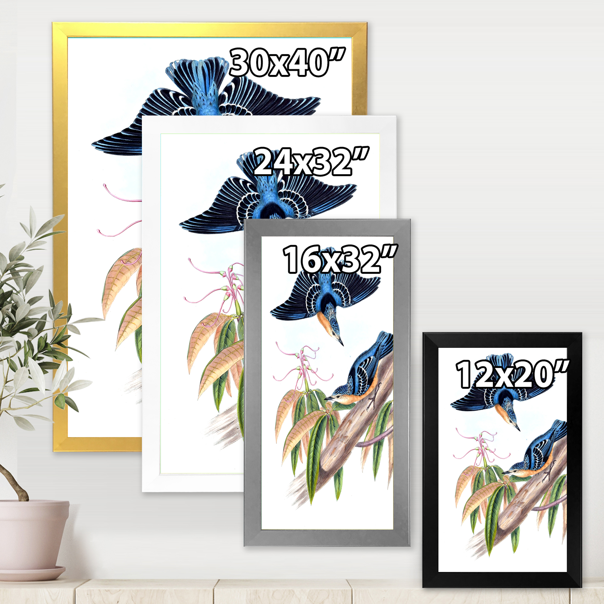 Designart 'Vintage Countryside Birds On Branch V' Farmhouse Framed Art Print