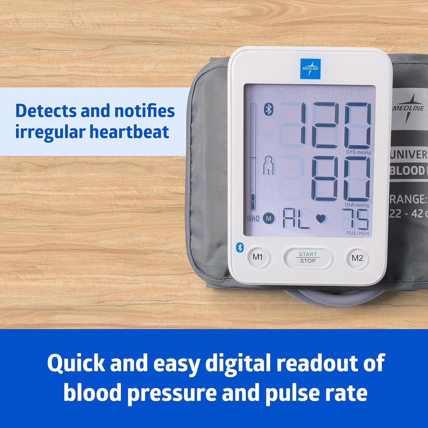 Medline Bluetooth Blood Pressure Monitor, Upper Arm Cuff, Digital LCD Display