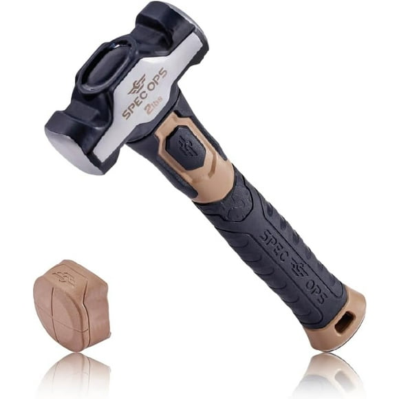 UTAH-Tools Drilling Hammer, 2 lb Sledgehammer with Removable Soft Mallet Cap & Bi-Material Shock Absorbing & Vibration Dampening Handle, 3% Donated to Veterans, Black/Tan