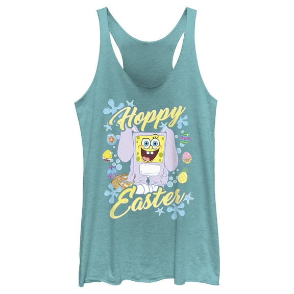Women's SpongeBob SquarePants Colorful Hoppy Easter Racerback Tank Top Tahiti Blue X Small