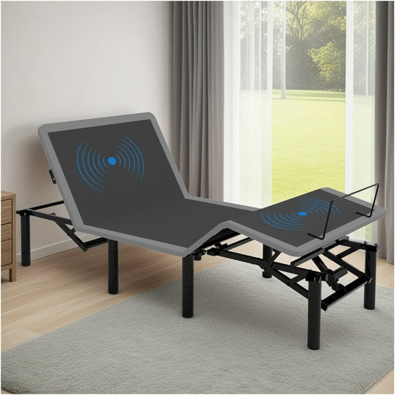 JERFIT Adjustable Bed Frame with Wireless Remote, Massage, USB Charging, LED Light, Tool-Free Assembly for Twin XL Mattress