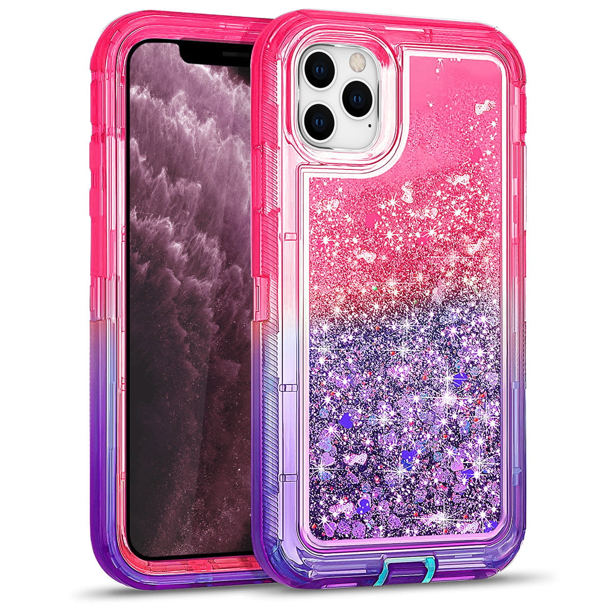 iPhone 11Pro Max Case, Cellularvilla Glitter Heavy Duty Girly Liquid Bling  Quicksand 3 in 1 Hybrid Shockproof Hard Bumper Soft Clear Rubber Protective  