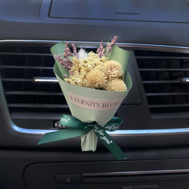Mini ramo de flores secas Clip de perfume de ventilación para coche | Flores secas naturales | Diseño compacto | Ambientador de aromaterapia para el coche, el hogar y la oficina | Incluye 1