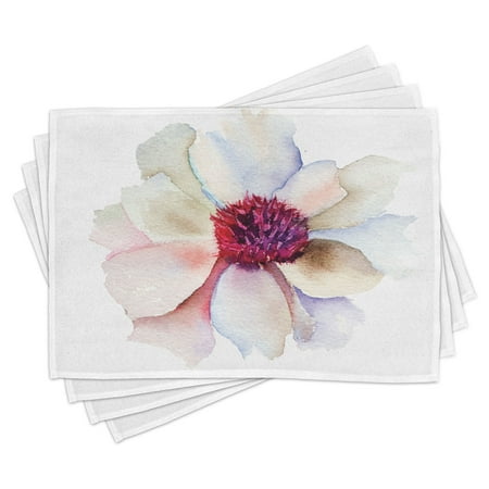 

Watercolor Placemats Set of 4 Flower Blossom Artwork with Tender Petals Romantic Dreamlike Garden Plants Washable Fabric Place Mats for Dining Room Kitchen Table Decor Fuchsia Cream by Ambesonne