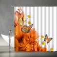 thumbnail image 2 of Flower Butterfly Shower Curtain Orange White Lily Daisy Floral Spring Garden Nature Scene Home Decor Fabric Bathroom Curtain Set with Hooks（70" Wx84 H）, 2 of 3