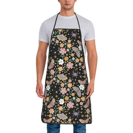 Naloa 1Pack Adjustable Bib Apron Waterdrop Resistant Cooking Kitchen Aprons for Women Men Chef Floral Insects Print