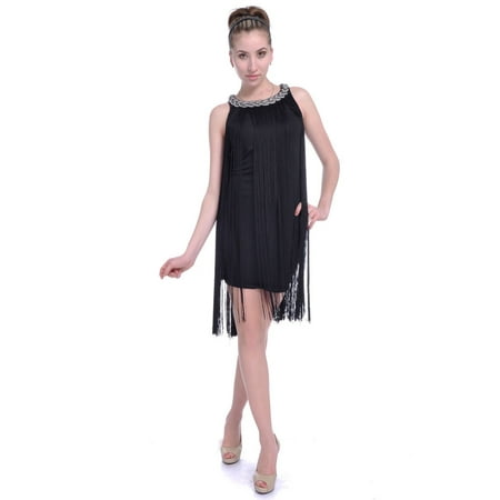 Fashion Women's Chain Neck Swing Ombre Draping Tassel Flapper Gatsby Cocktail Party Dress