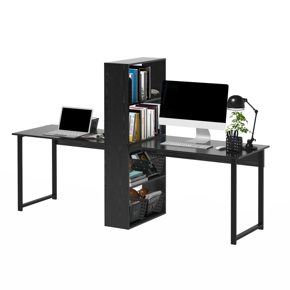 88" Extra Long 2Person Computer Desk w/ Bookshelf Combo Double
