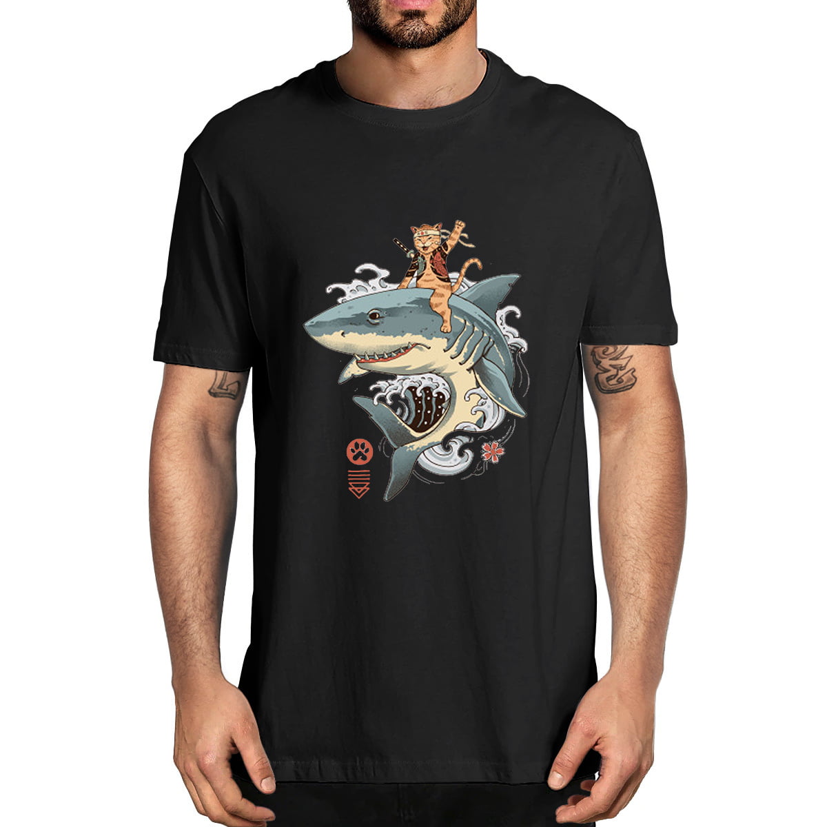 T-Shirts Mens Crewneck Short Sleeve White Shark Bird Pizza Tee Shirt Graphic Cotton Shirts Comfy Tops 
