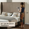 thumbnail image 4 of VanAcc Queen Size 61" Corduroy Upholstered Bed Frame with Vertical Stripe Wingback Headboard/Brown, 4 of 7