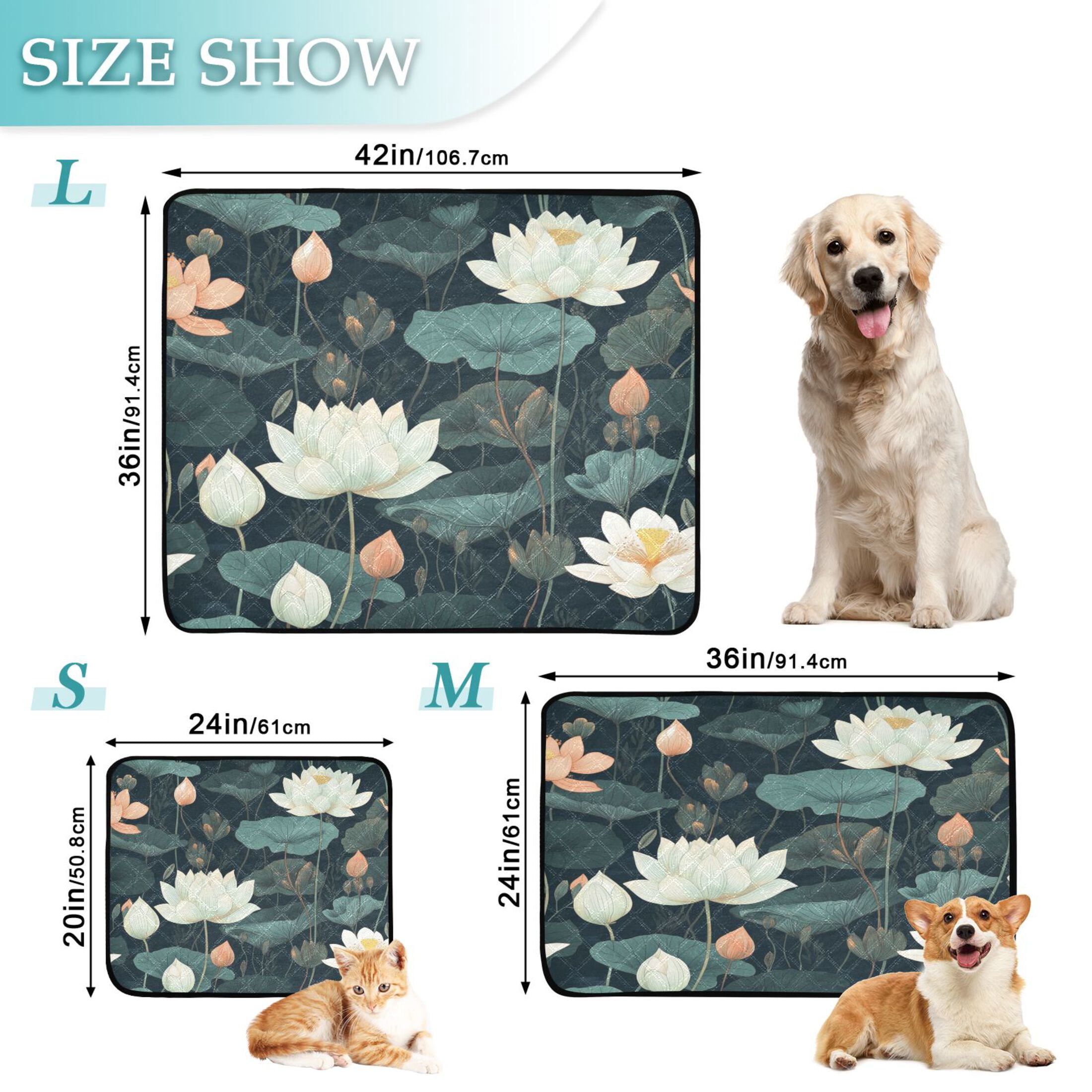 Qxltty White Lotus Flower Cat litter Pads Pet Set of 3 Diaper Mats Center Anti-leakage Layer Absorbent Soft and Comfortable
