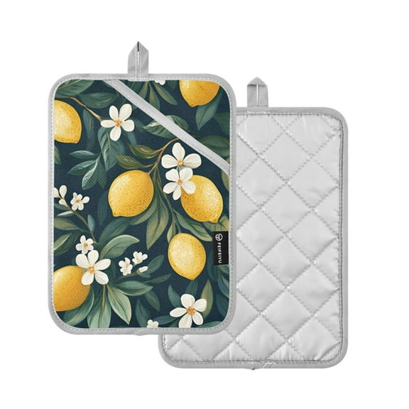 Yayeee Pot Holders Kitchen Heat Resistant with Pocket 7"x9.8" Cotton Oven Cooking Hot Pads, Floral Lemons