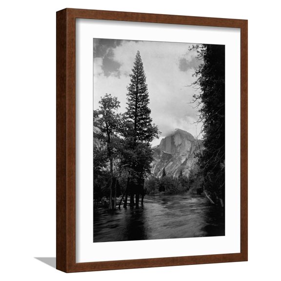 Art.com Half Dome Over Merced River Photographic Print, Brown Frame Wall Art, 17" x 21"