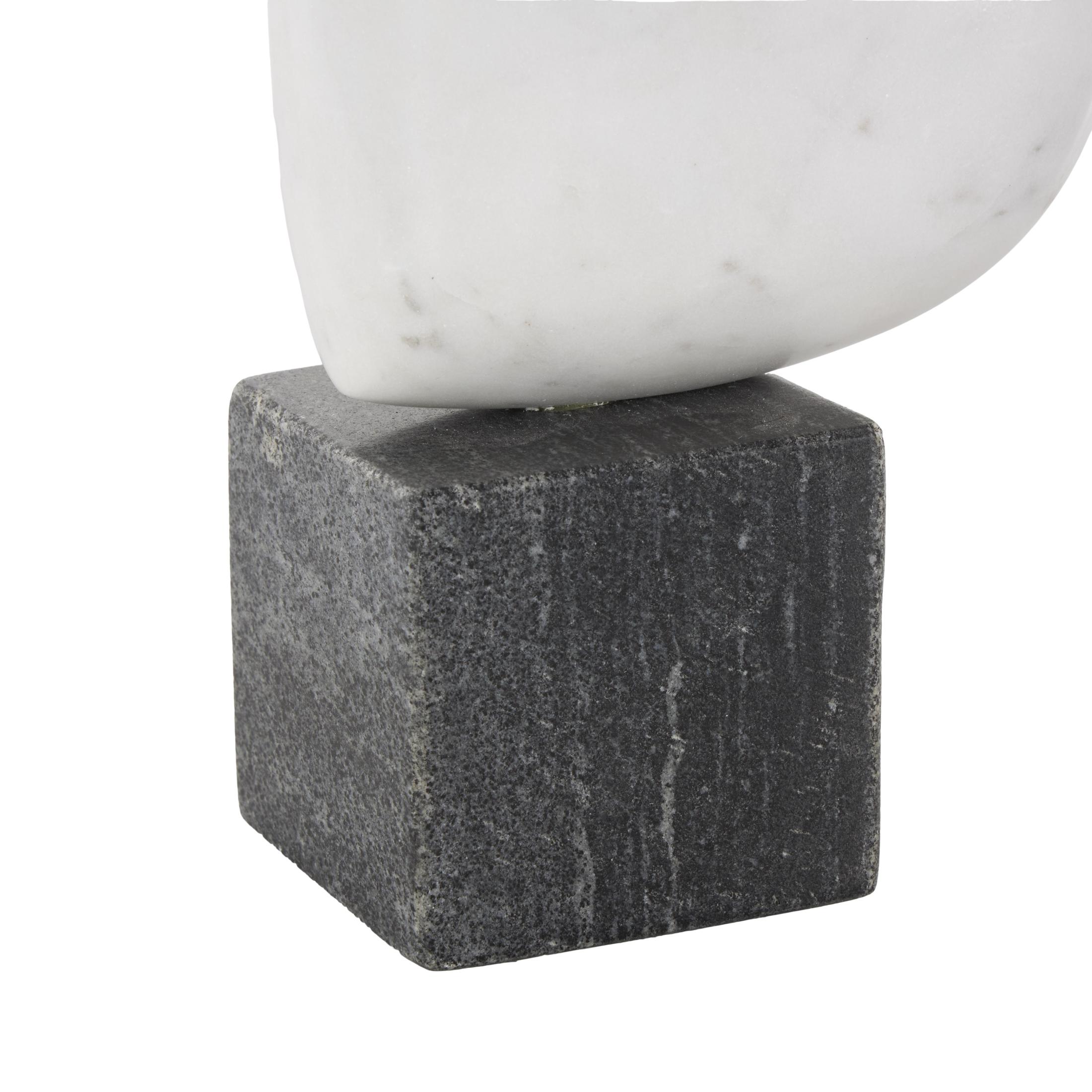 5" x 9" White Marble Slanted Heart Sculpture with Black Block Base, by DecMode