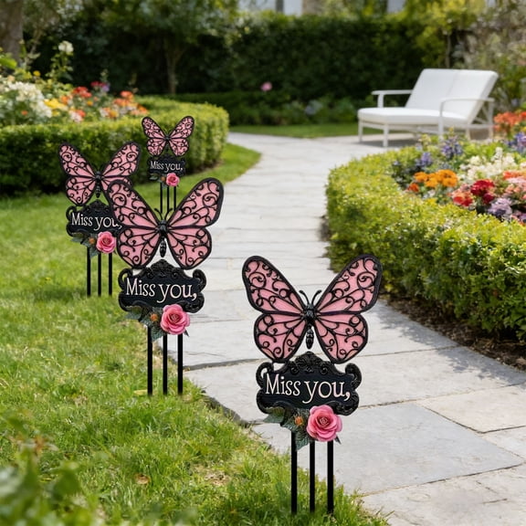 Rirozkan 2 Pack Butterfly Garden Stake, 2D Flat Acrylic Memorial Yard Art, Butterfly Decor for Outdoor Patio, Lawn, Flower Bed