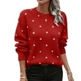 thumbnail image 2 of Wutalume Women's Casual Polka Dot Jacquard Round Neck Pullover Long Sleeve Sweater Top, Printed Knit Design, Stylish Top for Fun Outfits,Hot Pink L, 2 of 4
