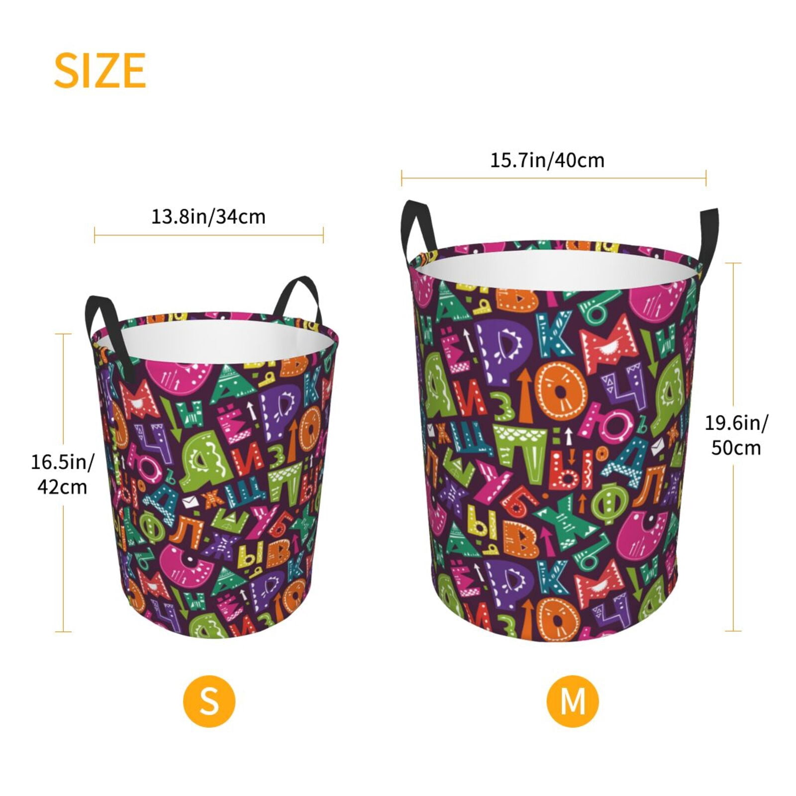 Large Laundry Basket with Handles - funny letters Kids Baby Dirty Clothes Laundry Hamper for Bedroom Aesthetic