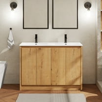 48" Wood Bathroom Vanity Set with Double Sink Top, Faucet and Drain, Without Mirror