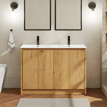 48" Wood Bathroom Vanity Set with Double Sink Top, Faucet and Drain, Without Mirror