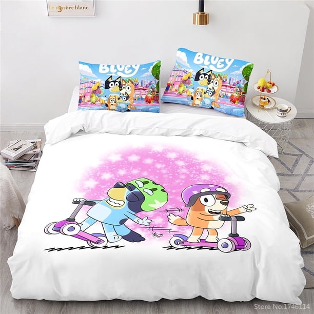 Parure De Lit Bluey Réversible 140x200 Cm – Housse De Couette + Taie 70x90 Cm – 100% Coton
