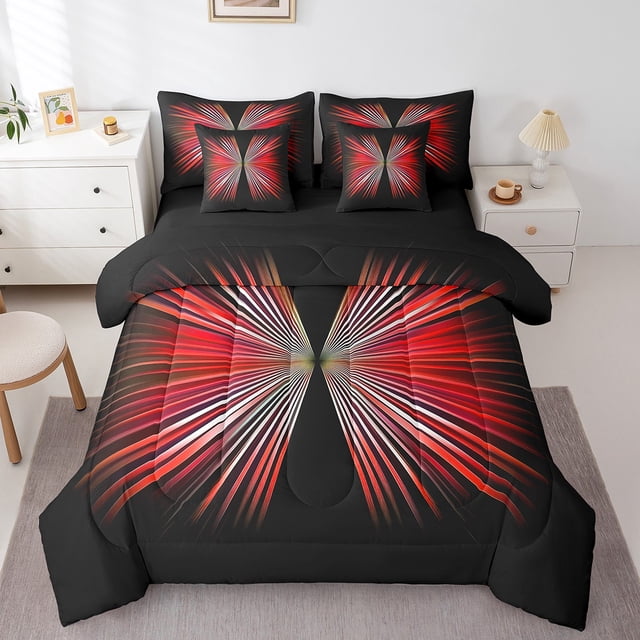 Erosebridal Abstract Butterfly Bed in a Bag Queen size, Geometry Lines Bed Set, Reversible 7pcs