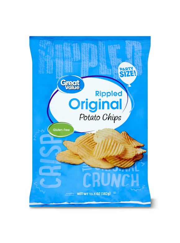 Great Value Original Rippled Potato Chips Party Size!, 13.5 oz