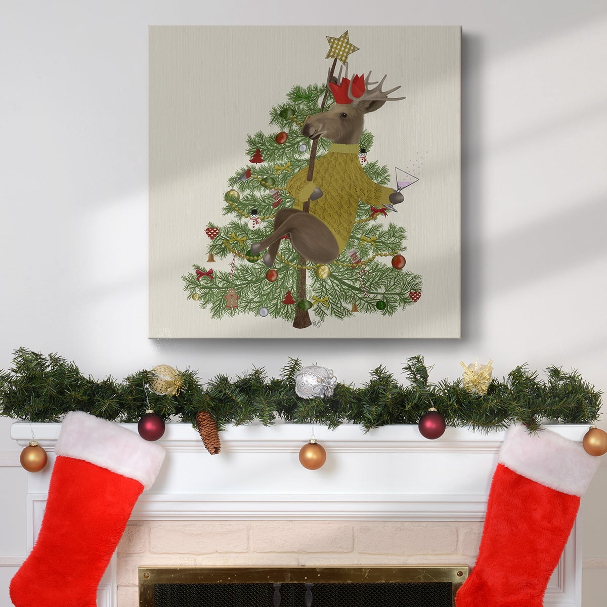 Moose Christmas Pole Dance- Gallery Wrapped Canvas