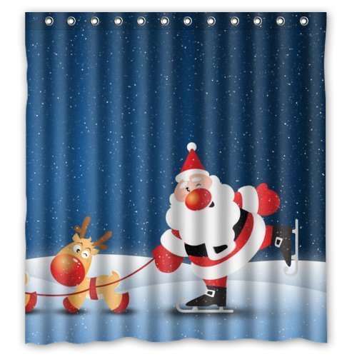 ABPHQTO Divertido regalo de Navidad Santa y Reno arte cortina de ducha impermeable cortina de ducha 160x180 cm