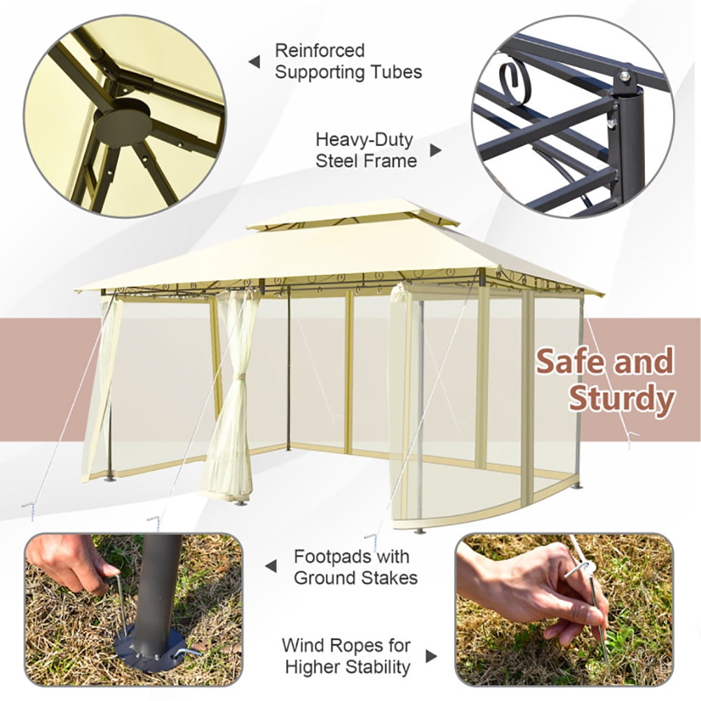 Aimee Lii 10 x 13 Feet Tent Canopy Shelter with Removable Netting Sidewall, Backyard Canopy Gazebo for Party Wedding BBQ Events, Beige