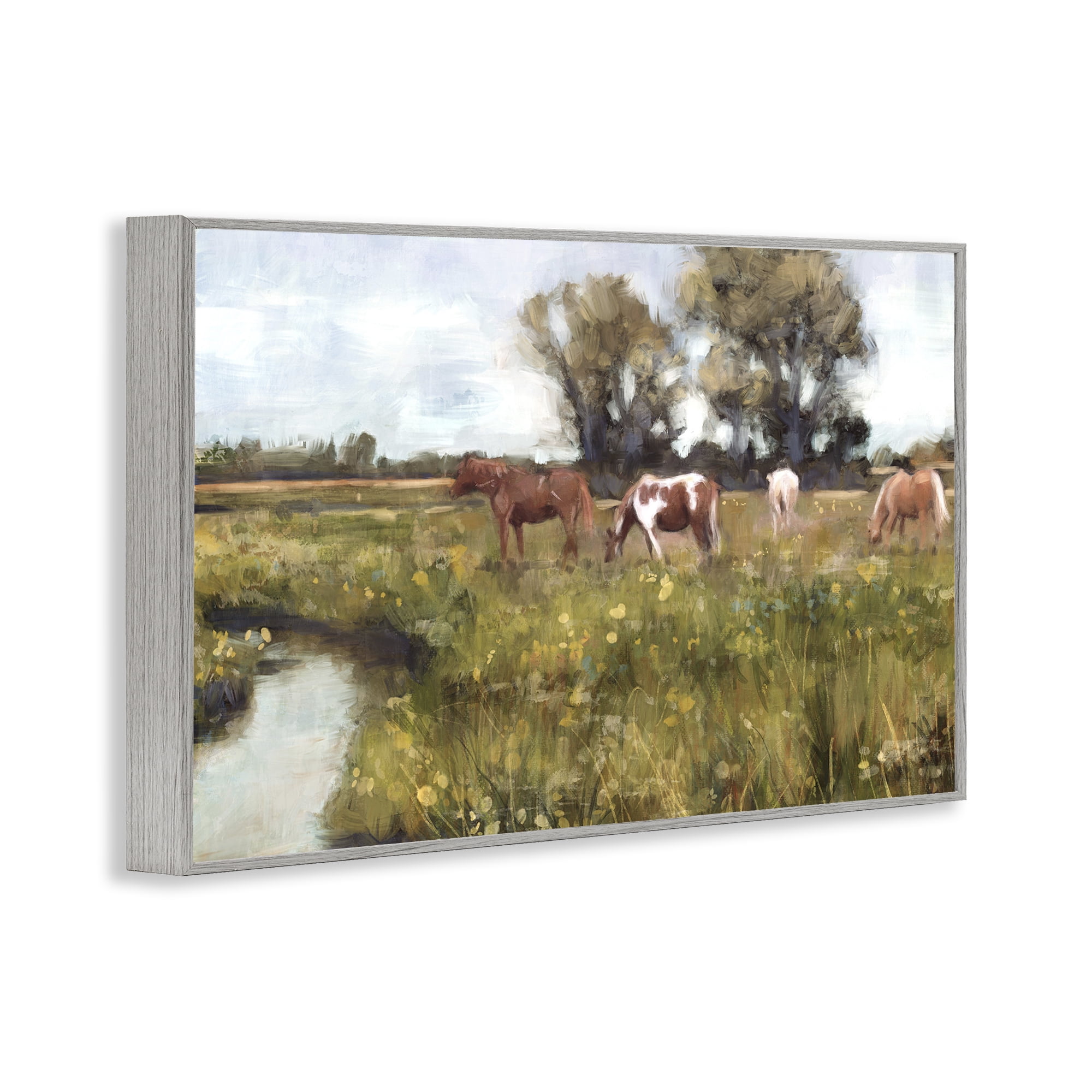 Stupell Industries Lazy Day Horse Landscape Landscape Painting Gray Framed Art Print Wall Art, 24 x 16