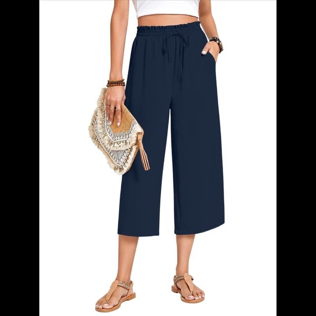Pantalones Cortos para Mujer, Informales, con Cordón y Bolsillos, Holgados, de Cintura Alta y Pierna . Azul Marino S