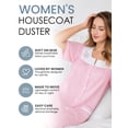 thumbnail image 2 of Casual Nights Women's Snap Front House Dress, Lightweight Short Sleeve Cotton-Poly Knit Duster Robe with Pockets, Mid-Calf, Pink Stripe Small, 2 of 6