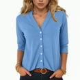 thumbnail image 2 of Godom Womens Button Down Shirts 3/4 Sleeve V Neck Dress Blouses Business Casual Tops, 2 of 7