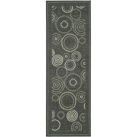 Safavieh Courtyard Hugo Oriental Indoor/Outdoor Runner Rug, Black/Sand, 2'3" x 12'