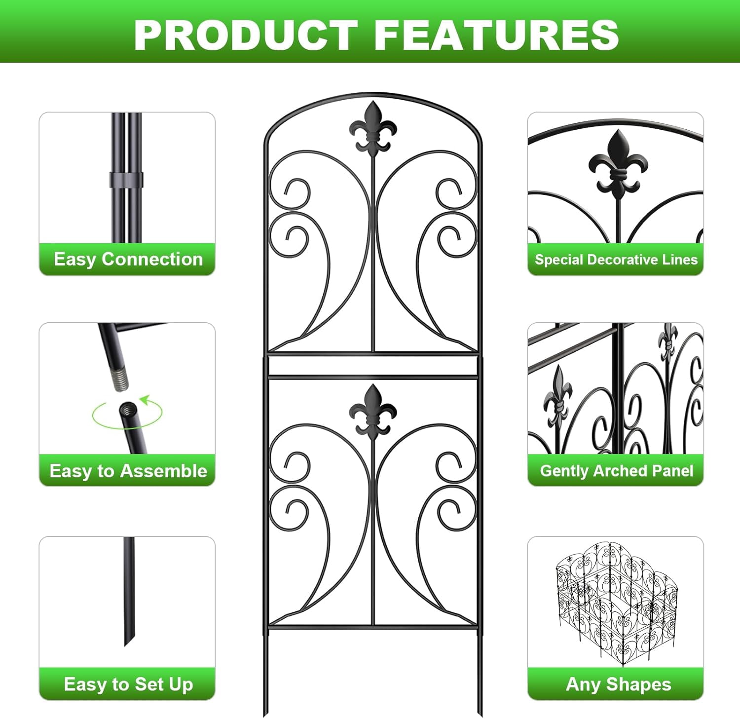 Decorative Garden Fence 10 Pack, 37.5in(H) x 10.8ft(L) Animal Barrier Rustproof Metal Fencing for Yard Dog Rabbits Wire Section Garden Edging