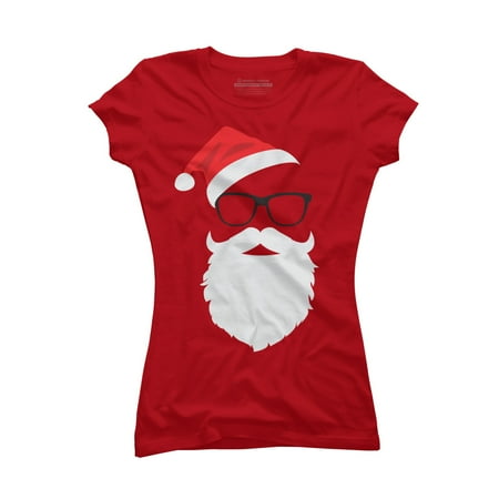 Hipster Santa Face with Hat beard & Glasses Christmas Juniors Red Graphic Tee - Design By Humans S