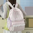thumbnail image 6 of Women Bow Print Backpack with Multi-Pocket, Lace Trim Large Capacity School Bag for Travel Shopping (Pink), 6 of 10