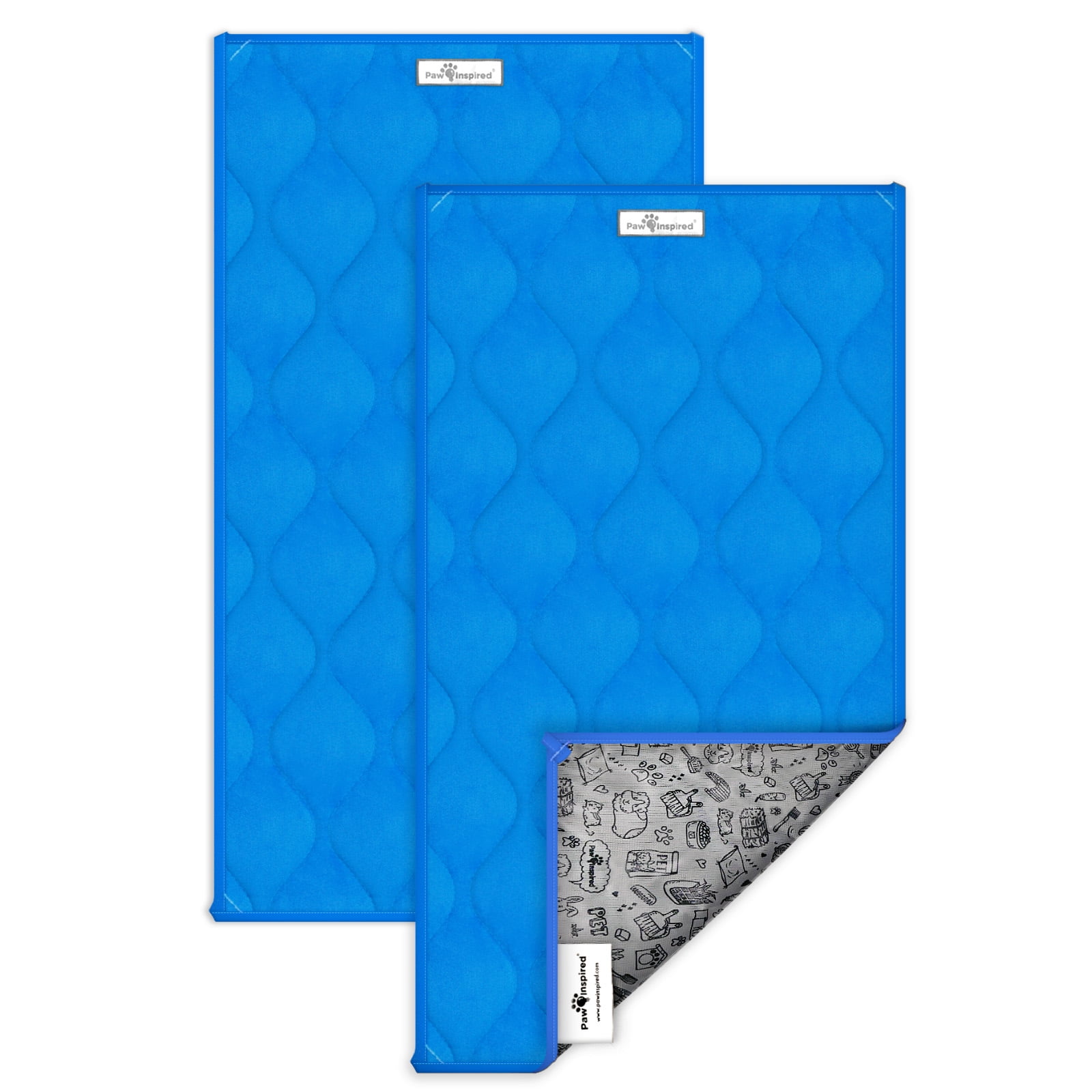 2ct Paw Inspired Guinea Pig Cage Liner Sweep-EZ Fleece Bedding 29x16 in, Washable Waterproof Pee Pads for Small Animals (Blue)