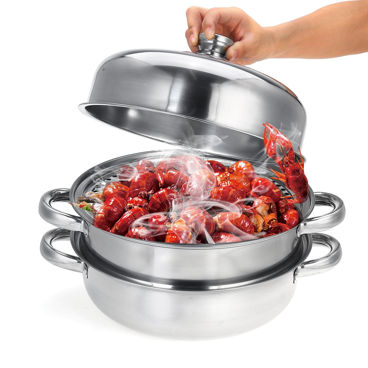 Stoneway 2-5Tiers Premium Heavy Duty Stainless Steel Steamer Pot Set  28cm/30cm Diameter Includes Multi-layer Cooking Pot , Steamer Insert and  Vented Glass Lid Stack 