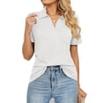 thumbnail image 1 of Slatcetga Camiseta de Mujer Color Puro Solapa Manga Corta Cuello en V Casual Verano para Oficina en casa Compras Actividades al Aire Libre Blanco XL, 1 of 6