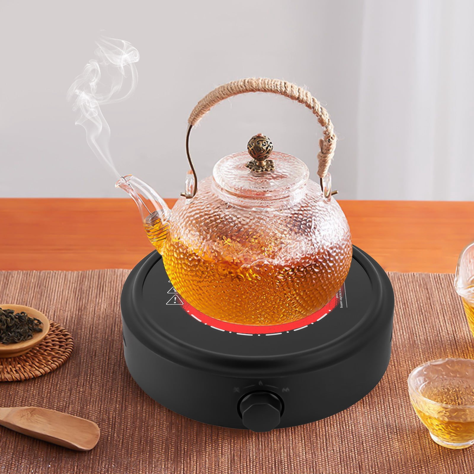 Modern Round Black Portable Electric Mini Hot Plate 700W 110V for Boiling Water Making Tea & Coffee