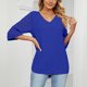 thumbnail image 4 of Blusa de retales de encaje con cuello en V y media manga para mujer, holgada y transpirable para primavera y verano, azul XL, 4 of 8