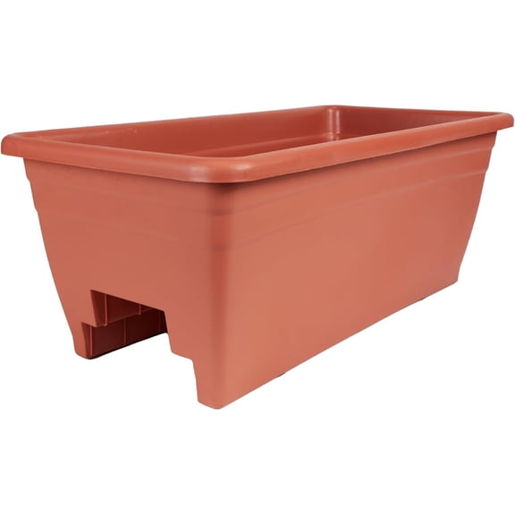 Wjsp Deck Railing Planter Box 24" Clay Plastic with Drain Plugs Lightweight Weatherproof for Balcony Fence