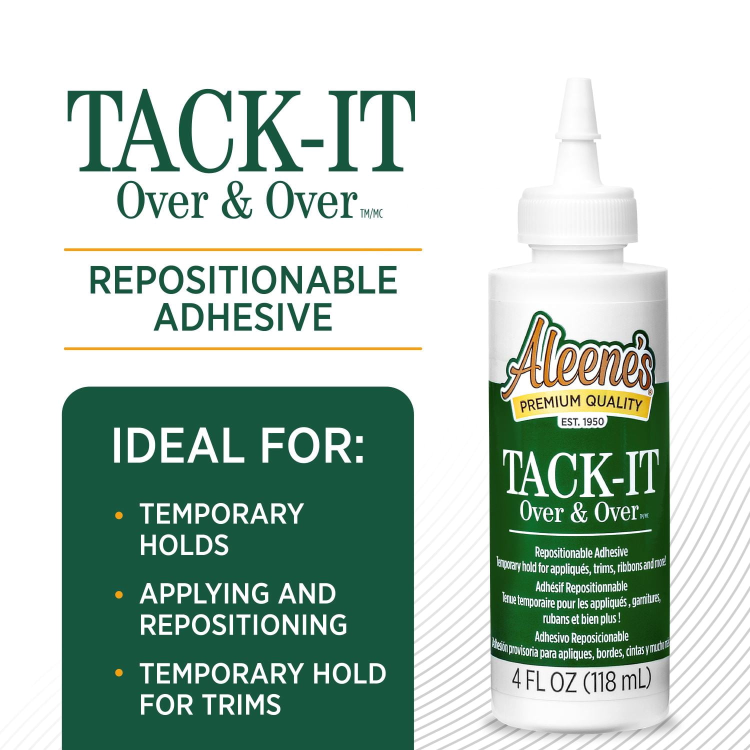 Aleene's Tack-It Over & Over Repositionable Adhesive, 4 fl. oz., Temporary Craft Glue For Fabric & More
