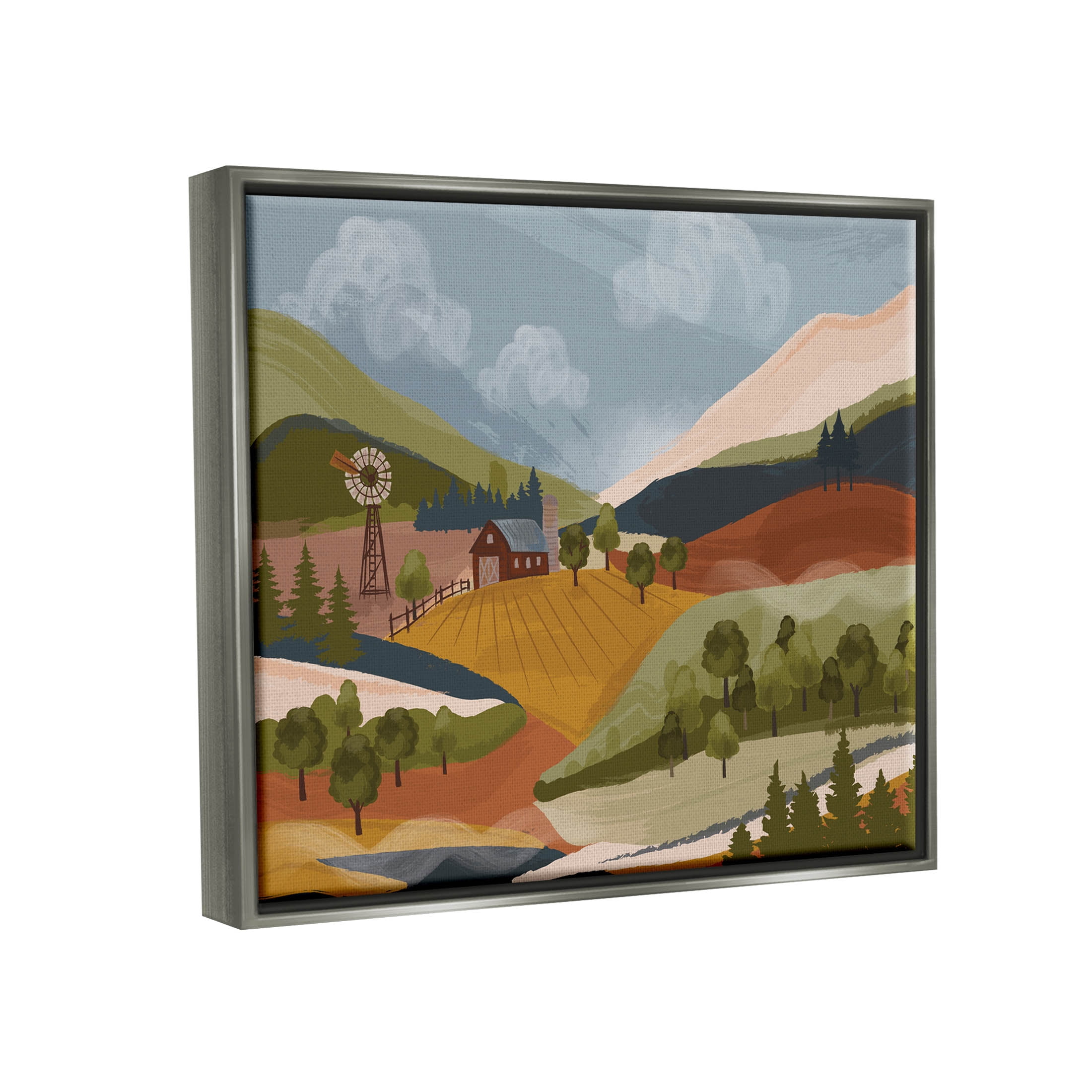 Rolling Country Hills Farm Scenery Landscape Graphic Art Luster Gray Framed Art Print Wall Art