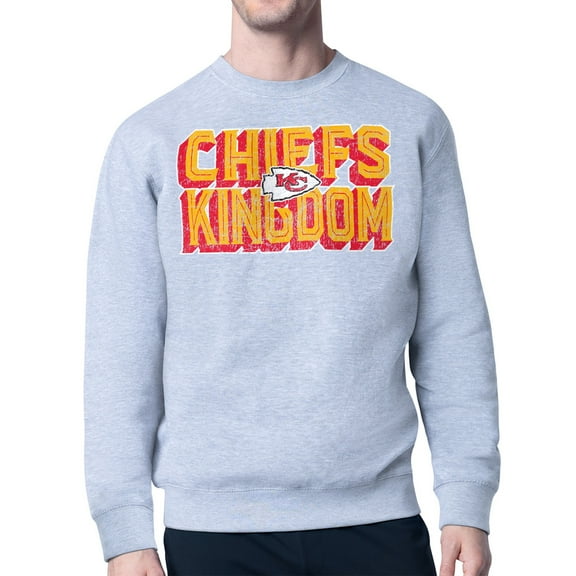 Men's-Starter  Gray Kansas City Chiefs Distressed Team Phrase Fleece Pullover Sweatshirt